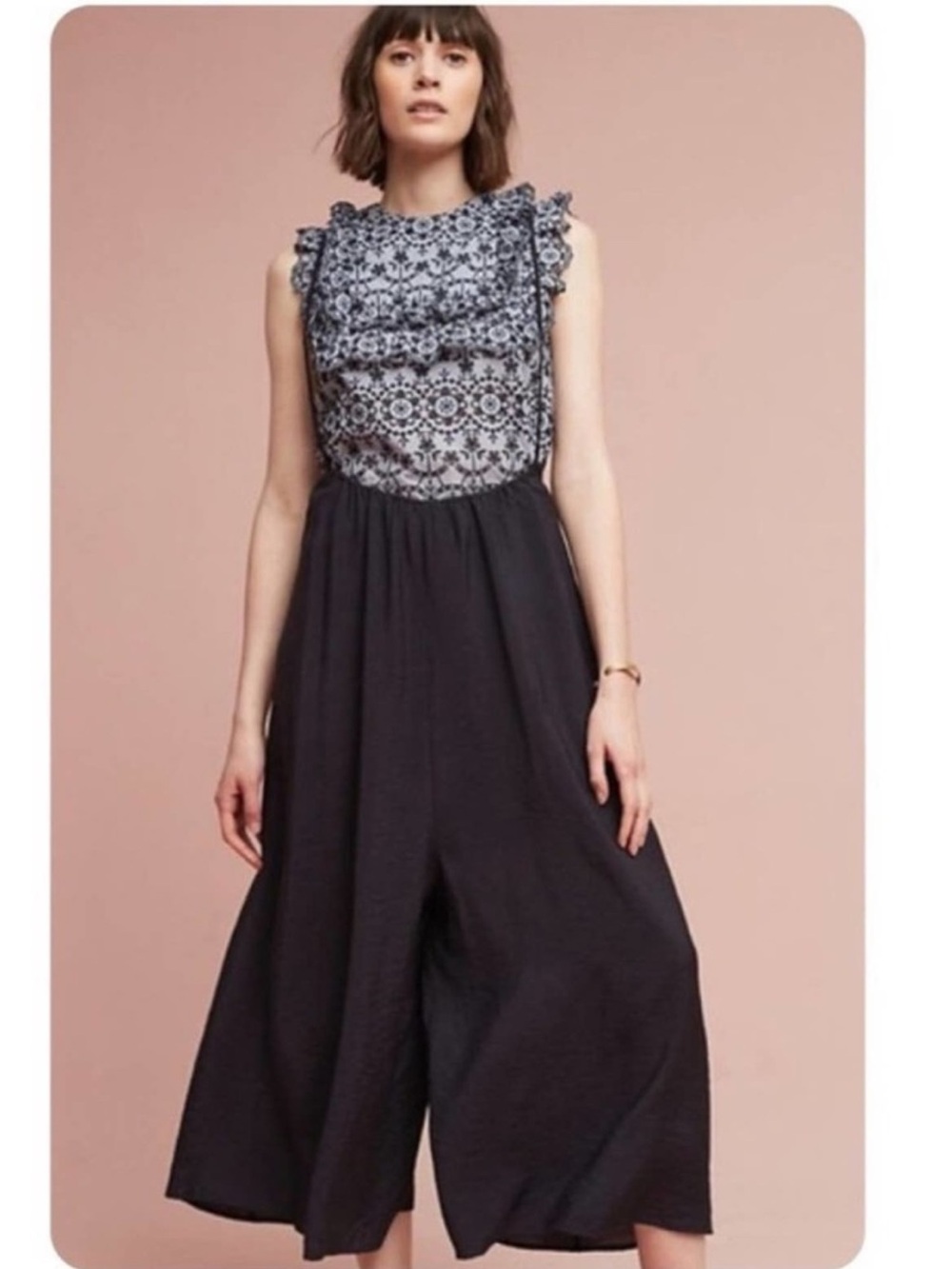 Akemi Kin Anthropologie Loose Wideleg Jumpsuit Suspenders Black Size Small